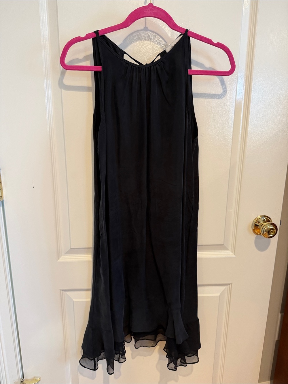 Black Silk Sleeveless Ruffle-Hem Dress
